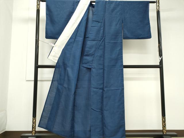 平和屋着物＊夏物　色無地　絽　芝草紋紗　青藍色　洗える着物　CABK1073ou