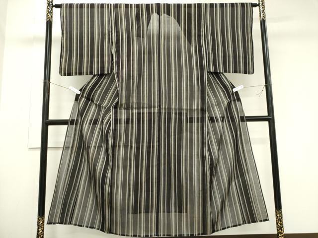 平和屋着物＊夏物　小紋　紗　縞　正絹　逸品　CABK1081ou