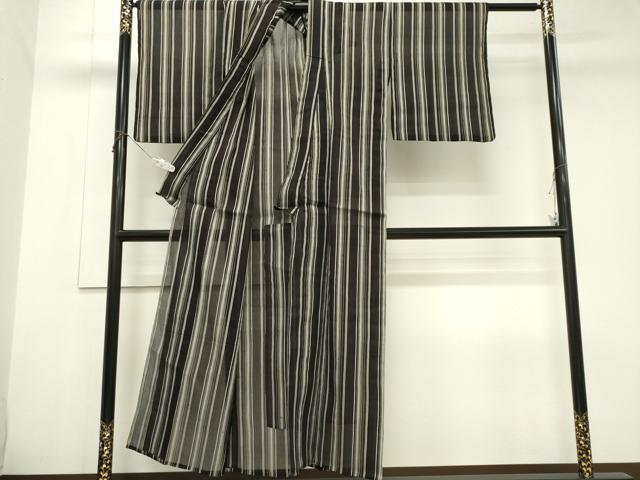 平和屋着物＊夏物　小紋　紗　縞　正絹　逸品　CABK1081ou