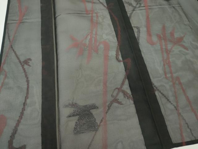 平和屋着物＊夏物　小紋　紗　飛鳥文　黒地　正絹　逸品　CABK1083ou
