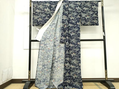 平和屋着物＊夏物　小紋　紗紬　風景草花文　正絹　逸品　CABK1085ou
