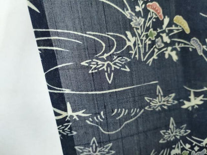 平和屋着物＊夏物　小紋　紗紬　風景草花文　正絹　逸品　CABK1085ou
