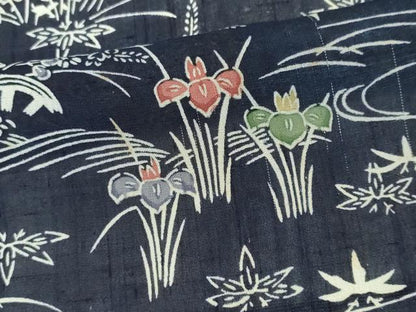 平和屋着物＊夏物　小紋　紗紬　風景草花文　正絹　逸品　CABK1085ou