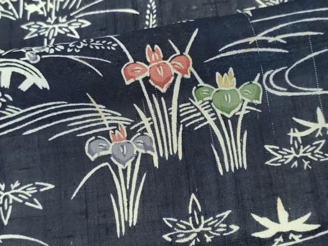 平和屋着物＊夏物　小紋　紗紬　風景草花文　正絹　逸品　CABK1085ou