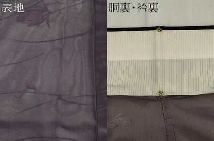 平和屋着物＊夏物　色無地　草花紋紗　蒲葡色　三越扱い　正絹　逸品　CABK1087ou