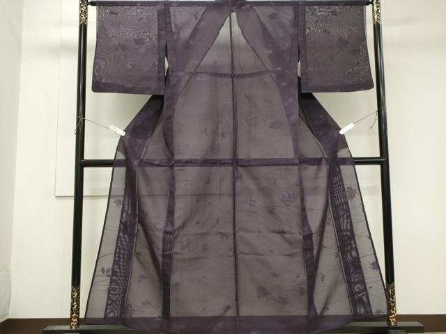 平和屋着物＊夏物　色無地　草花紋紗　蒲葡色　三越扱い　正絹　逸品　CABK1087ou