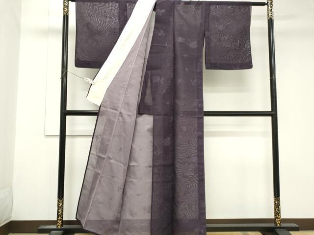 平和屋着物＊夏物　色無地　草花紋紗　蒲葡色　三越扱い　正絹　逸品　CABK1087ou