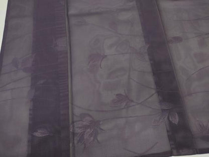 平和屋着物＊夏物　色無地　草花紋紗　蒲葡色　三越扱い　正絹　逸品　CABK1087ou