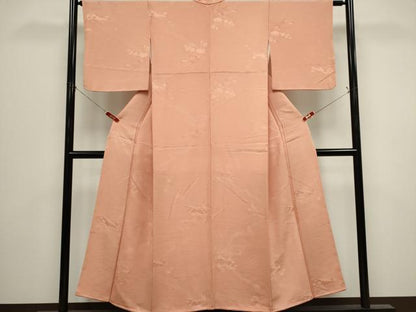 平和屋着物■上質な色無地　地紙草花地紋　一斤染色　正絹　逸品　CABK1094ou