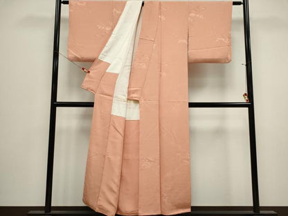 平和屋着物■上質な色無地　地紙草花地紋　一斤染色　正絹　逸品　CABK1094ou