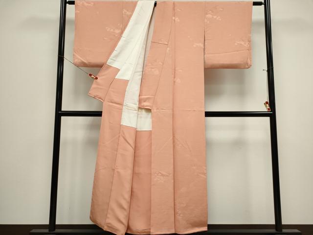 平和屋着物■上質な色無地　地紙草花地紋　一斤染色　正絹　逸品　CABK1094ou