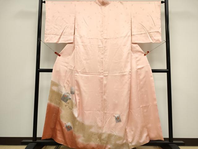 平和屋着物■訪問着 色紙草花文 紅藤色 金銀彩 正絹 逸品 CABK1102ou