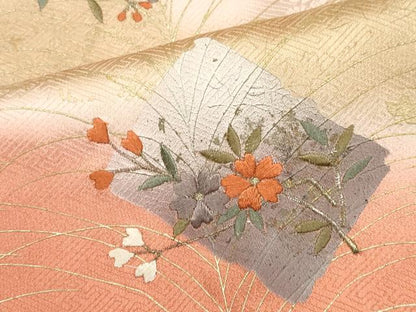 平和屋着物■訪問着 色紙草花文 紅藤色 金銀彩 正絹 逸品 CABK1102ou