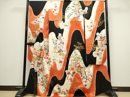 平和屋着物■豪華振袖　駒刺繍　御所車花文　金彩　ますいわ屋扱い　正絹　逸品　CABK1108ou