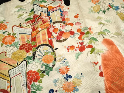 平和屋着物■豪華振袖　駒刺繍　御所車花文　金彩　ますいわ屋扱い　正絹　逸品　CABK1108ou