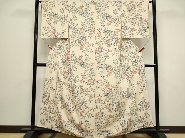 平和屋着物■上質な小紋　枝花文　鬼しぼ縮緬　正絹　逸品　CABK1109ou