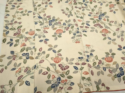 平和屋着物■上質な小紋　枝花文　鬼しぼ縮緬　正絹　逸品　CABK1109ou
