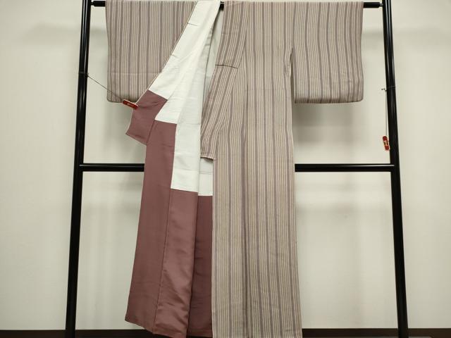 平和屋着物■上質な小紋　縞　鬼しぼ縮緬　正絹　逸品　CABK1110ou