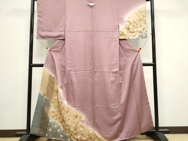 平和屋着物■訪問着　刺繍　舞蝶草花文　正絹　逸品　未使用　CABK1111ou