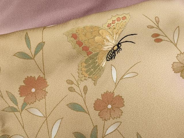 平和屋着物■訪問着　刺繍　舞蝶草花文　正絹　逸品　未使用　CABK1111ou