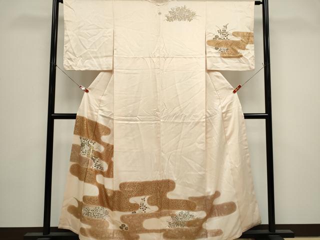 平和屋着物■訪問着　刺繍　エ霞草花文　金彩　正絹　逸品　CABK1113ou