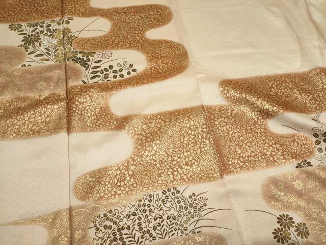 平和屋着物■訪問着　刺繍　エ霞草花文　金彩　正絹　逸品　CABK1113ou