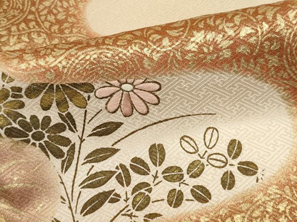 平和屋着物■訪問着　刺繍　エ霞草花文　金彩　正絹　逸品　CABK1113ou