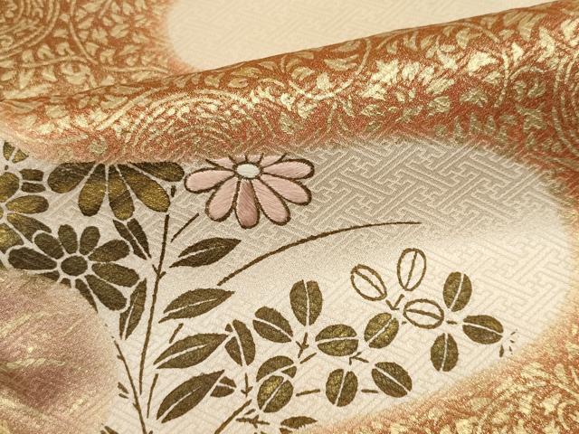 平和屋着物■訪問着　刺繍　エ霞草花文　金彩　正絹　逸品　CABK1113ou