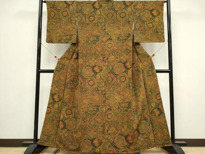 平和屋着物■上質な小紋　吉祥更紗花文　鬼しぼ縮緬　正絹　逸品　CABK1115ou