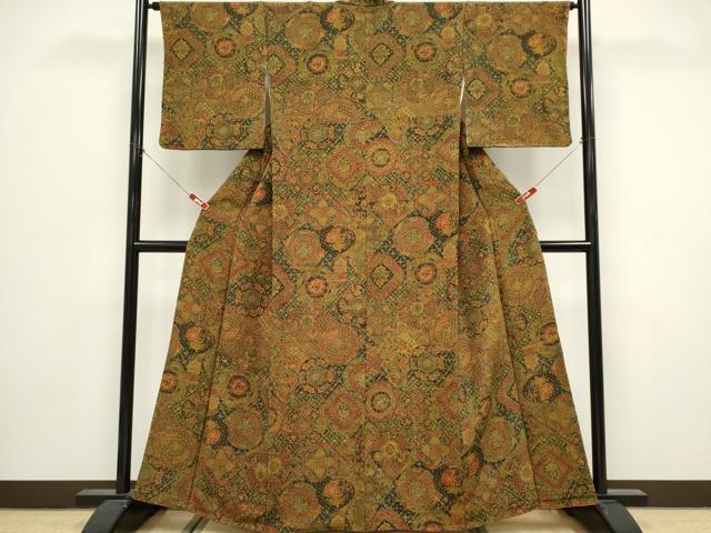 平和屋着物■上質な小紋　吉祥更紗花文　鬼しぼ縮緬　正絹　逸品　CABK1115ou