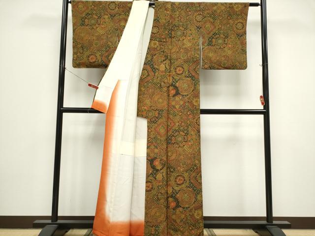平和屋着物■上質な小紋　吉祥更紗花文　鬼しぼ縮緬　正絹　逸品　CABK1115ou