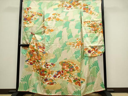 平和屋着物■豪華振袖　駒刺繍　立波吉祥花文　金彩　正絹　逸品　CABK1119ou