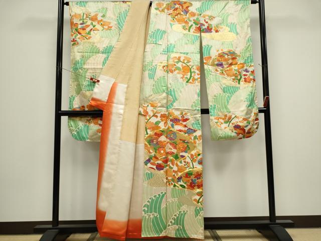 平和屋着物■豪華振袖　駒刺繍　立波吉祥花文　金彩　正絹　逸品　CABK1119ou