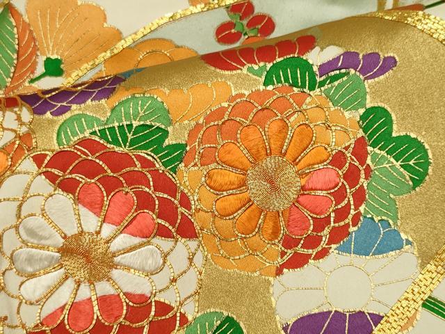 平和屋着物■豪華振袖　駒刺繍　立波吉祥花文　金彩　正絹　逸品　CABK1119ou