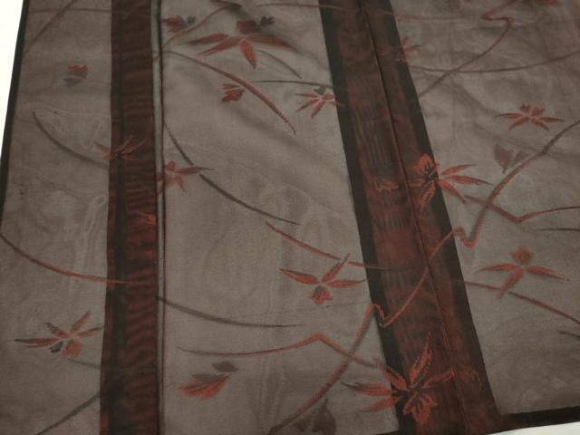 平和屋着物＊夏物　小紋　紗　枝葉文　黒地　正絹　逸品　CABK1130ou