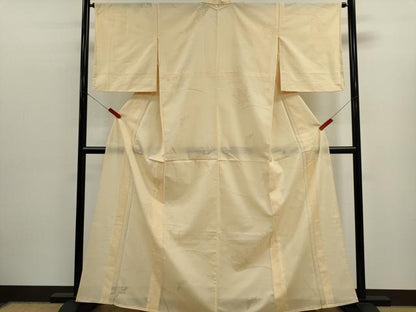 平和屋着物＊夏物　色無地　縦絽　楓紋紗　鳥の子色　正絹　逸品　CABK1131ou