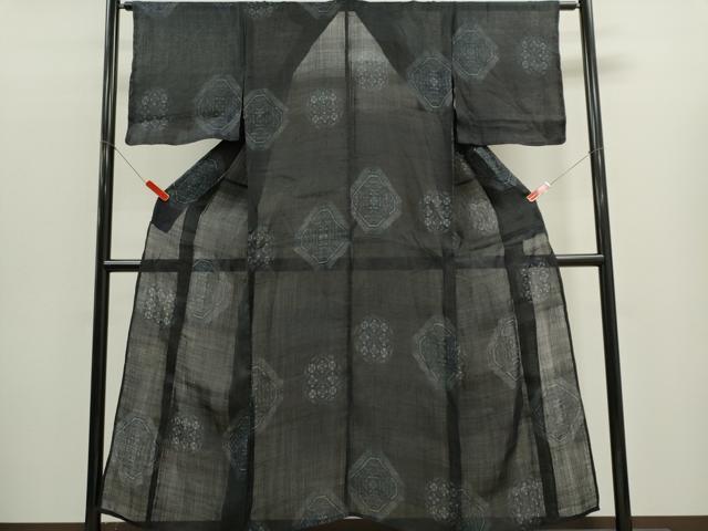 平和屋着物＊夏物　重要無形文化財　本場宮古上布　吉祥花文　苧麻　逸品　CABK1133ou