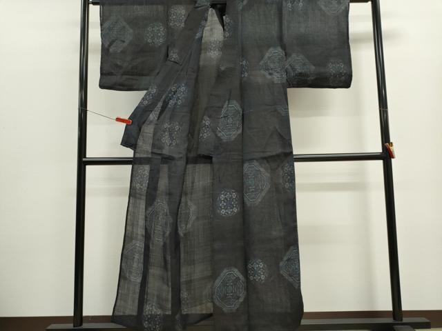 平和屋着物＊夏物　重要無形文化財　本場宮古上布　吉祥花文　苧麻　逸品　CABK1133ou