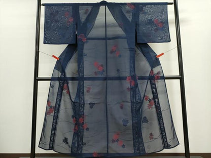 平和屋着物＊夏物　小紋　紗　楓文　正絹　逸品　CABK1135ou
