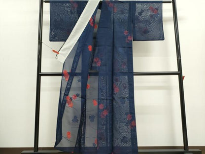平和屋着物＊夏物　小紋　紗　楓文　正絹　逸品　CABK1135ou
