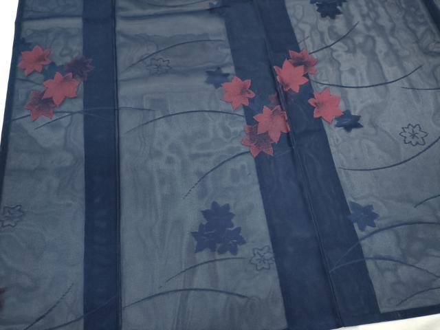 平和屋着物＊夏物　小紋　紗　楓文　正絹　逸品　CABK1135ou