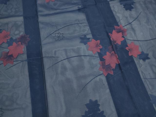 平和屋着物＊夏物　小紋　紗　楓文　正絹　逸品　CABK1135ou