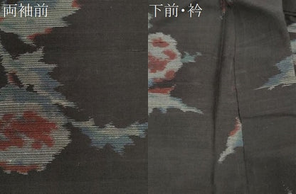 平和屋着物＊夏物　紗紬　草花文　黒地　正絹　逸品　CABK1137ou