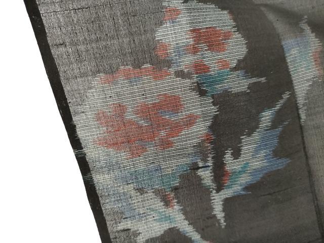 平和屋着物＊夏物　紗紬　草花文　黒地　正絹　逸品　CABK1137ou
