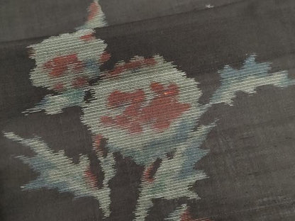 平和屋着物＊夏物　紗紬　草花文　黒地　正絹　逸品　CABK1137ou