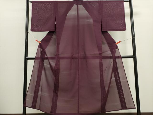 平和屋着物＊夏物　紗紬　色無地　霞紋紗　暗紅色　正絹　逸品　CABK1144ou