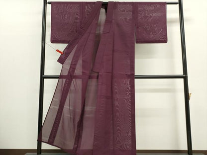 平和屋着物＊夏物　紗紬　色無地　霞紋紗　暗紅色　正絹　逸品　CABK1144ou