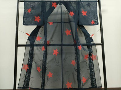 平和屋着物＊夏物　小紋　紗　舞葉文　正絹　逸品　未使用　CABK1145ou