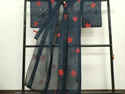 平和屋着物＊夏物　小紋　紗　舞葉文　正絹　逸品　未使用　CABK1145ou