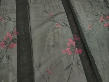 平和屋着物＊夏物　小紋　紗　草花文　黒地　正絹　逸品　CABK1147ou